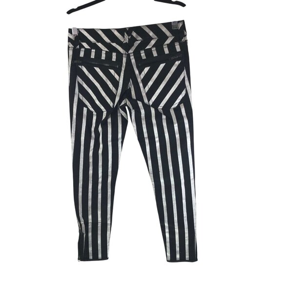 Lip Service Womens Black & Silver Striped Skinny Jeans Low Rise Zip Ankle Size M - Picture 3 of 5
